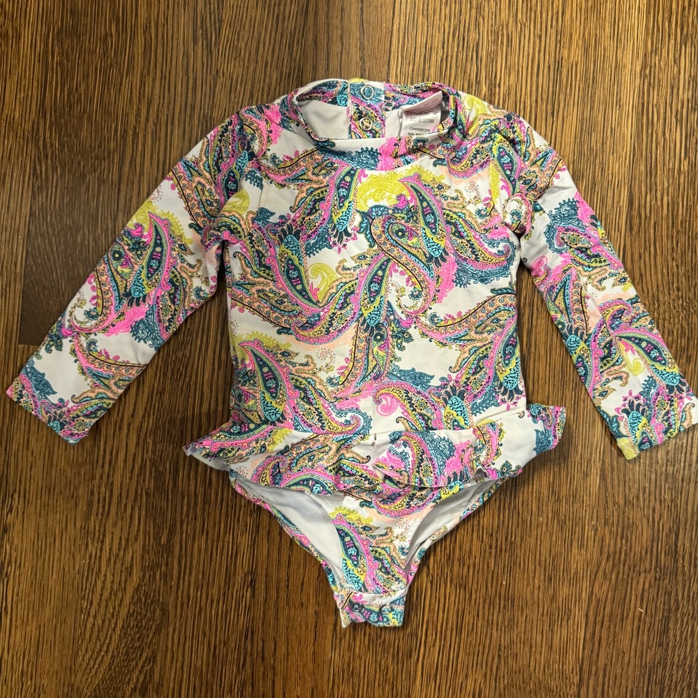 Long sleeve paisley swimsuit 12/18 months